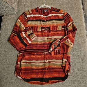 Notations Red Orange Black Fall Office Work Button Casual Top Size Small